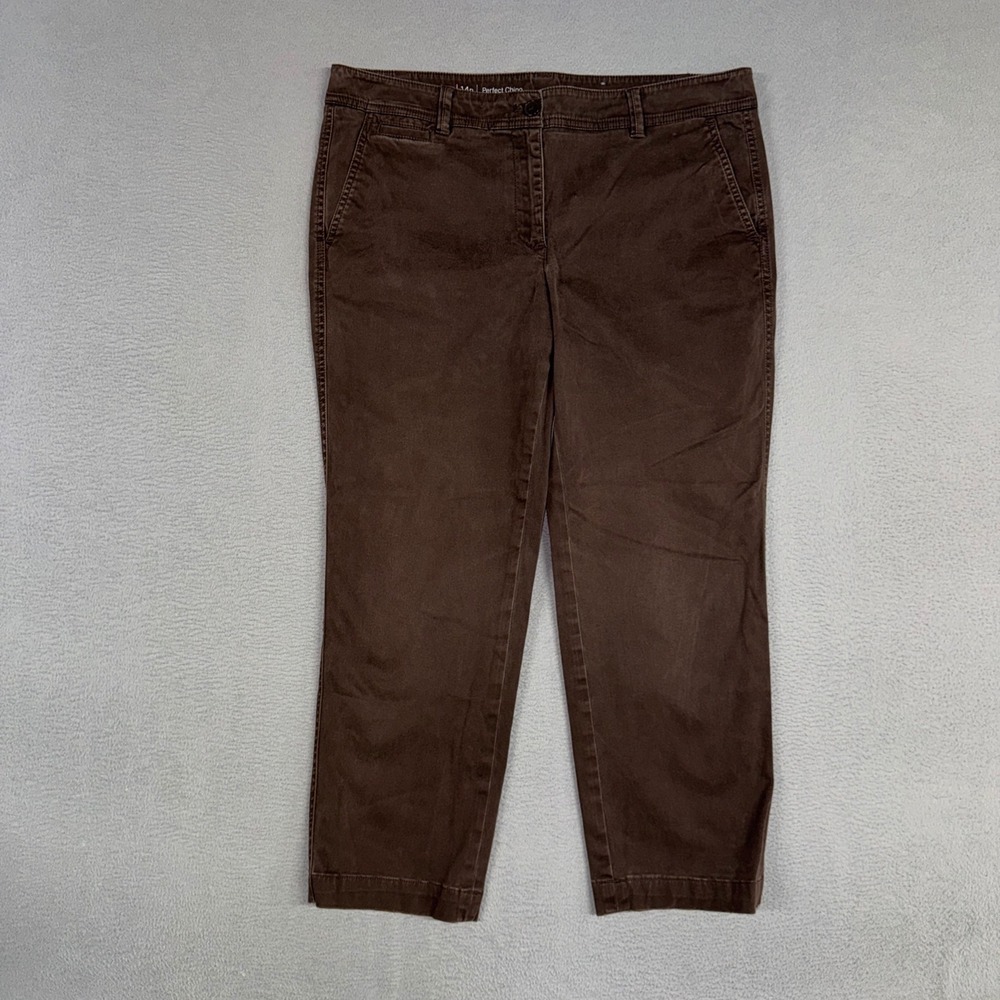 Talbots Pants Womens 14P Brown Perfect Chino Casual Cropped Stretch Trousers